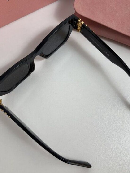 Miu Miu Black Rectangular Sunglasses with Gold Accents main image 5